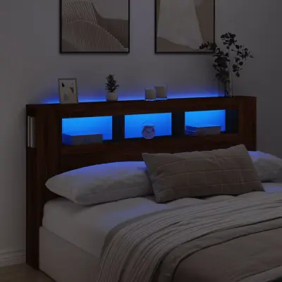 The Living Store LED posteljno vzglavje rjavi hrast 180x18,5x103,5 cm inž. les - LED Posteljno Vzglavje