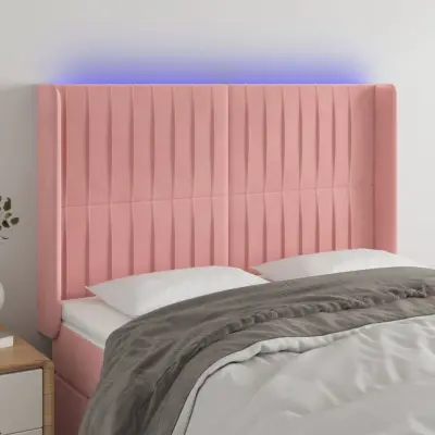 The Living Store LED posteljno vzglavje roza 147x16x118/128 cm žamet - LED Vzglavje
