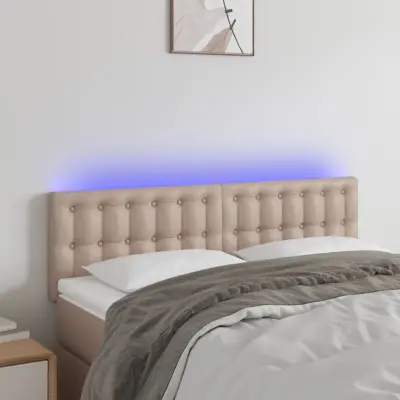 The Living Store LED posteljno vzglavje kapučino 144x5x78/88 cm umetno usnje - LED Vzglavje