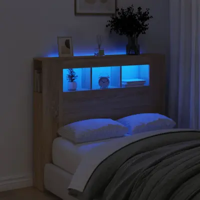 The Living Store LED posteljno vzglavje sonoma hrast 120x18,5x103,5 cm inž. les - LED Posteljno Vzglavje