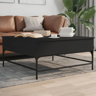 The Living Store Klubska mizica črna 95x95x45 cm inženirski les in kovina - Klubska Mizica