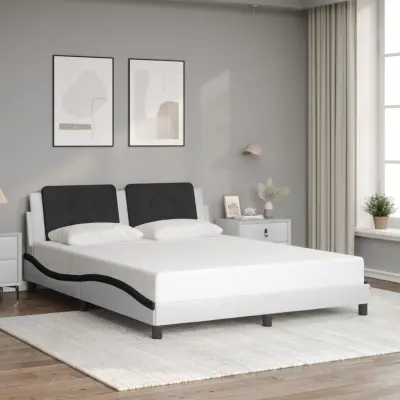 The Living Store Posteljni okvir z vzglavjem bel in črn 160x200 cm umetno usnje - Posteljni Okvir