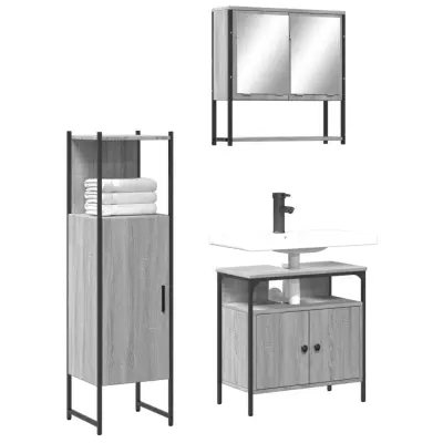 The Living Store Kopalniško pohištvo 3 kosi siva sonoma inženirski les - Komplet Kopalniškega Pohištva