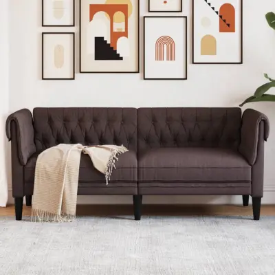 The Living Store Kavč dvosed Chesterfield temno rjava tkanina - Kavč Chesterfield