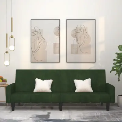 The Living Store Kavč dvosed z ležiščem temno zelen žamet - Raztegljiv Kavč