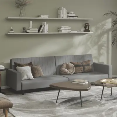 The Living Store Kavč dvosed z ležiščem svetlo siv žamet - Raztegljiv Kavč