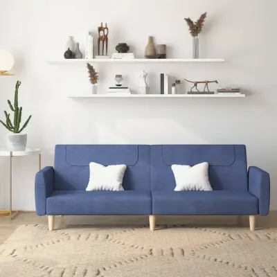 The Living Store Kavč dvosed z ležiščem modro blago - Raztegljiv Kavč