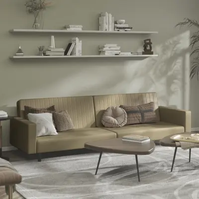 The Living Store Kavč dvosed z ležiščem kapučino umetno usnje - Raztegljiv Kavč