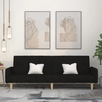 The Living Store Kavč dvosed z ležiščem črno blago - Raztegljiv Kavč