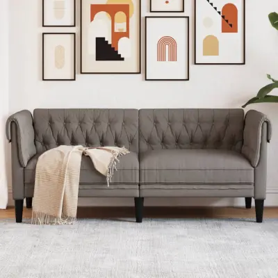 The Living Store Kavč dvosed Chesterfield taupe tkanina - Kavč Chesterfield