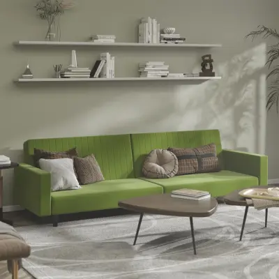 The Living Store Kavč dvosed z ležiščem svetlo zelen žamet - Raztegljiv Kavč