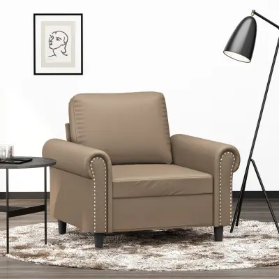 The Living Store Fotelj kapučino 60 cm umetno usnje - Enosed