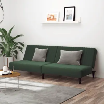The Living Store Kavč dvosed z ležiščem temno zelen žamet - Raztegljiv Kavč