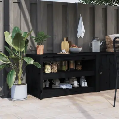 The Living Store Zunanja kuhinjska omarica črna 106x55x64 cm trdna borovina - Zunanja Kuhinjska Omarica