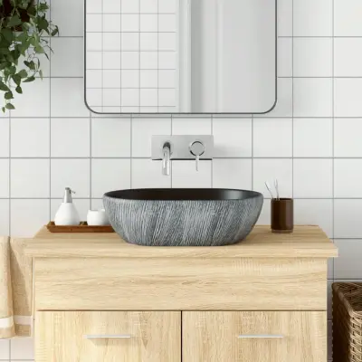 The Living Store Nadpultni umivalnik črn in siv ovalen 47x33x13 cm keramika - Nadpultni Umivalnik