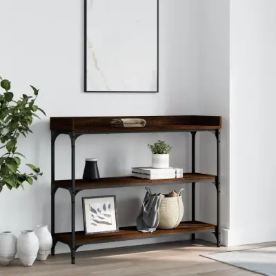 The Living Store Konzolna mizica s policami rjavi hrast 100x30x80 cm - Konzolna Mizica