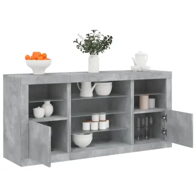 The Living Store Komoda z LED lučkami betonsko siva 142,5x37x67 cm - Komoda