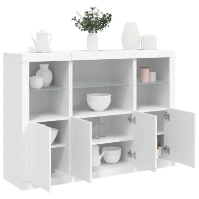 The Living Store Komoda z LED diodami 3 kosi bel inženirski les - Komoda