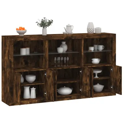 The Living Store Komoda z LED lučkami dimljen hrast 181,5x37x100 cm - Komoda