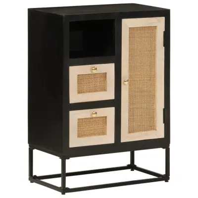 The Living Store Komoda črna 55x30x76 cm trden mangov les in železo - Komoda