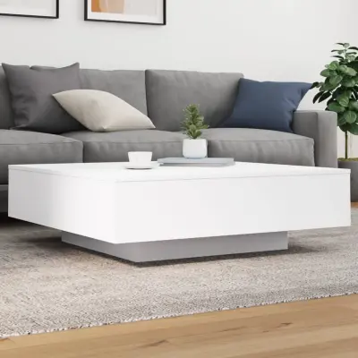 The Living Store Klubska mizica z LED lučmi bela 100x100x31 cm - Klubska Mizica