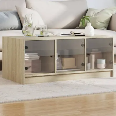 The Living Store Klubska mizica s steklenimi vrati sonoma hrast 102x50x42 cm - Klubska Mizica