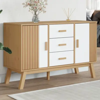 The Living Store Komoda OLDEN bela in rjava 114x43x73,5cm cm trdna borovina - Komoda