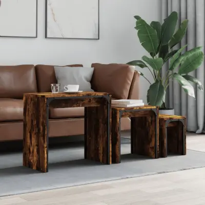 The Living Store Komplet klubskih mizic 3-delni dimljen hrast inženirski les - Komplet Klubskih Mizic