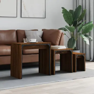 The Living Store Komplet mizic 3-delni rjavi hrast inženirski les - Komplet Klubskih Mizic