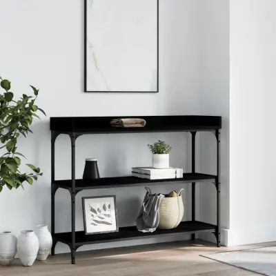 The Living Store Konzolna mizica s policami črna 100x30x80 cm - Konzolna Mizica