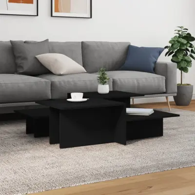 The Living Store Klubska mizica 2 kosa črna inženirski les - Klubska Mizica