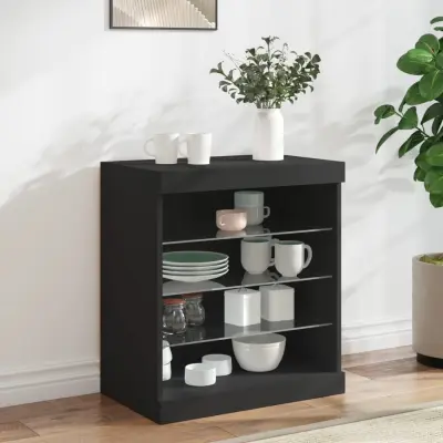 The Living Store Komoda z LED lučkami črna 60,5x37x67 cm - Komoda