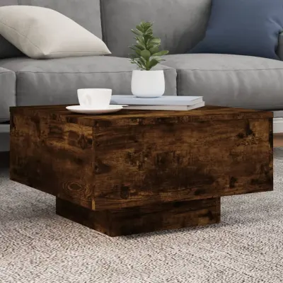 The Living Store Klubska mizica z LED lučmi dimljeni hrast 55x55x31 cm - Klubska Mizica