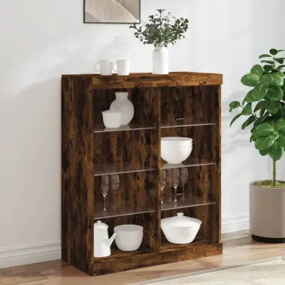 The Living Store Komoda z LED lučkami dimljen hrast 81x37x100 cm - Komoda