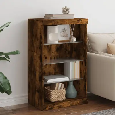 The Living Store Komoda z LED lučkami dimljen hrast 60,5x37x100 cm - Komoda