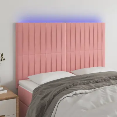 The Living Store LED posteljno vzglavje roza 144x5x118/128 cm žamet - LED Vzglavje