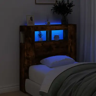 The Living Store LED posteljno vzglavje dimljen hrast 100x18,5x103,5 cm inž. les - LED Posteljno Vzglavje