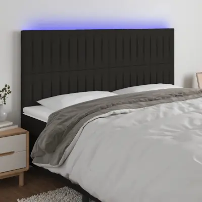 The Living Store LED posteljno vzglavje črno 200x5x118/128 cm blago - LED Vzglavje