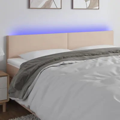 The Living Store LED posteljno vzglavje kapučino 160x5x78/88 cm umetno usnje - LED Vzglavje