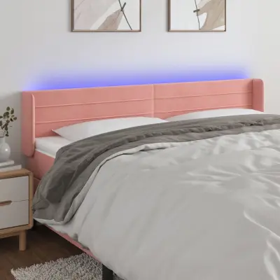 The Living Store LED posteljno vzglavje roza 183x16x78/88 cm žamet - LED Vzglavje