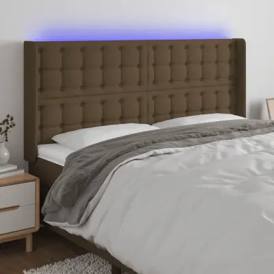 The Living Store LED posteljno vzglavje temno rjavo 163x16x118/128 cm blago - LED Vzglavje