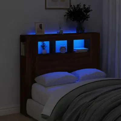 The Living Store LED posteljno vzglavje rjavi hrast 120x18,5x103,5 cm inž. les - LED Posteljno Vzglavje