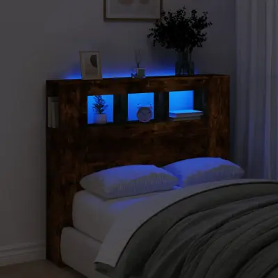 The Living Store LED posteljno vzglavje dimljen hrast 120x18,5x103,5 cm inž. les - LED Posteljno Vzglavje