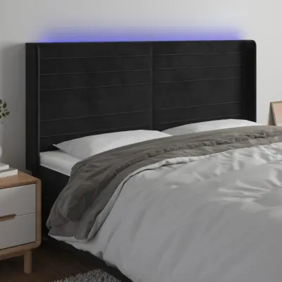 The Living Store LED posteljno vzglavje črno 163x16x118/128 cm žamet - LED Vzglavje
