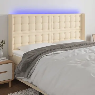 The Living Store LED posteljno vzglavje krem 163x16x118/128 cm blago - LED Vzglavje