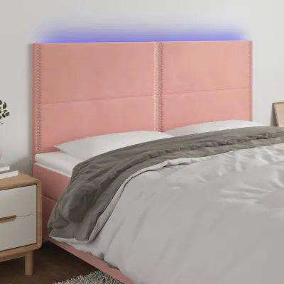 The Living Store LED posteljno vzglavje roza 160x5x118/128 cm žamet - LED Vzglavje