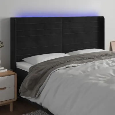 The Living Store LED posteljno vzglavje črno 183x16x118/128 cm žamet - LED Vzglavje