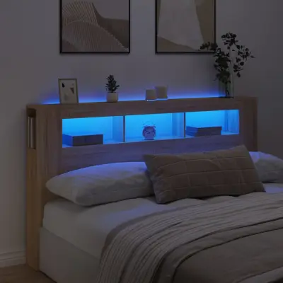 The Living Store LED posteljno vzglavje sonoma hrast 180x18,5x103,5 cm inž. les - LED Posteljno Vzglavje