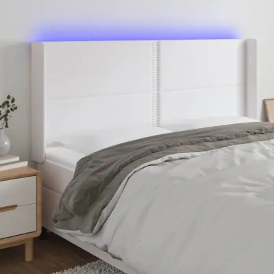 The Living Store LED posteljno vzglavje belo 183x16x118/128 cm umetno usnje - LED Vzglavje