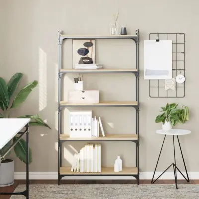 The Living Store Knjižna omara 5-nadstropna sonoma hrast 80x30x154 cm inž. les - Knjižna Omara